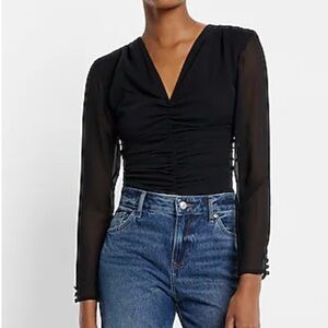 Express V-Neck Long Sleeve Ruched Front Top. NWT.